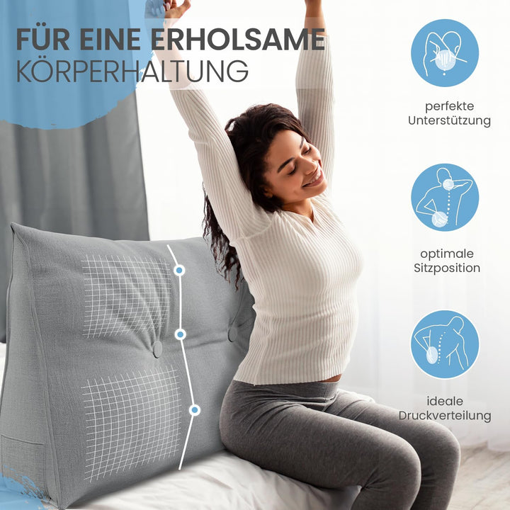 ELONEO Rückenkissen 90 cm breit, Keilkissen für Bett und Sofa geeignet, dreieckiges Lesekissen, Kiss