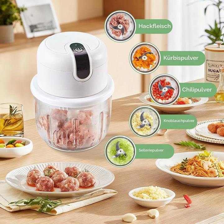 Zwiebel Zerkleinerer Elektrisch,Elektrischer Küchenzerkleinerer 350ml, USB-Aufladung, Kabelloser Kle