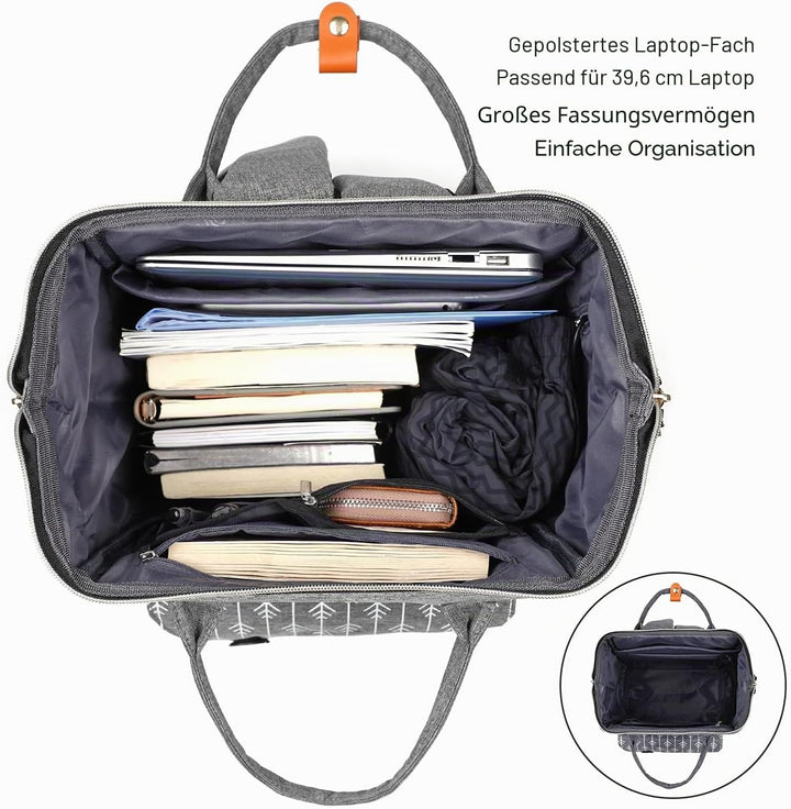 Rucksack Damen, Schulrucksack mit USB-Ladeanschluss, 15,6 Zoll Laptop Arbeits Rucksack, lässiger Tag