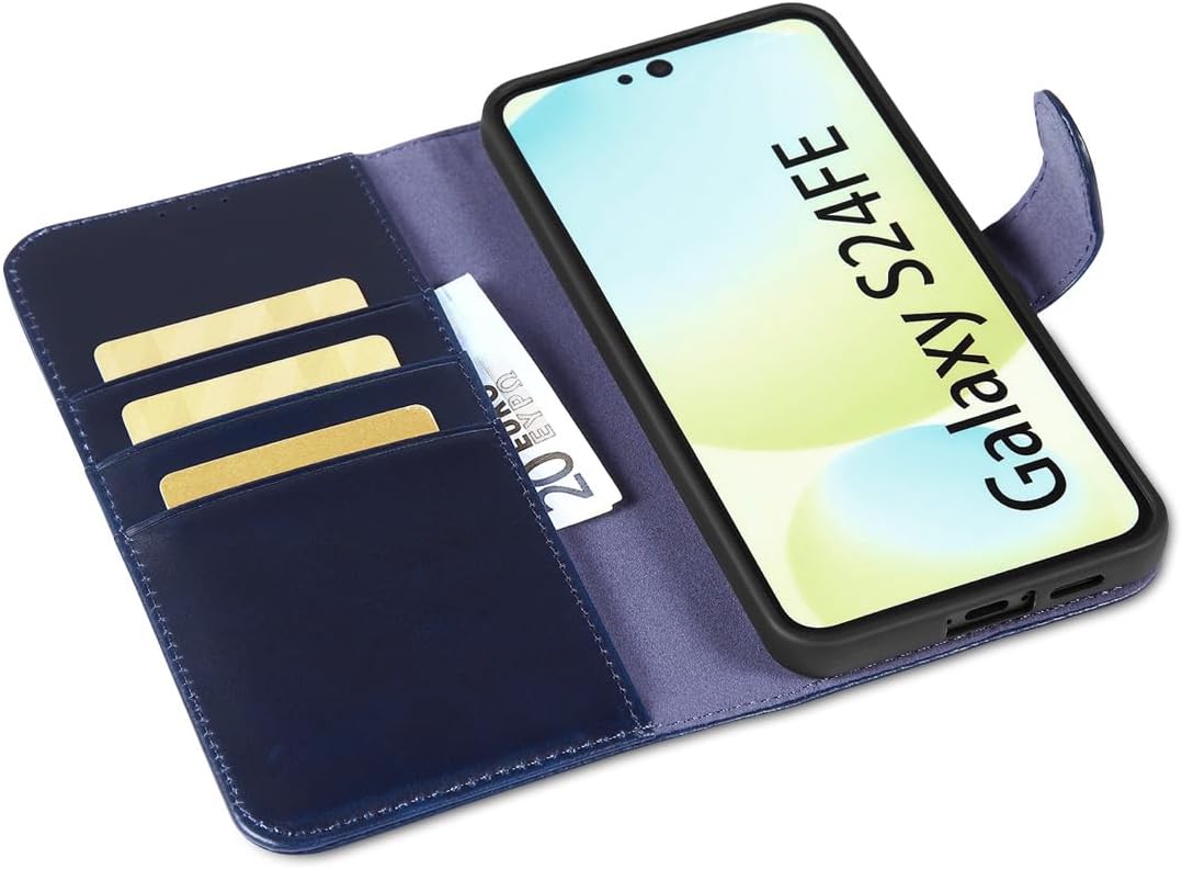 LENSUN Handyhülle für Samsung Galaxy S24 FE Echtleder, Hülle [Echtes Leder][Bookstyle][Kartenfächer]