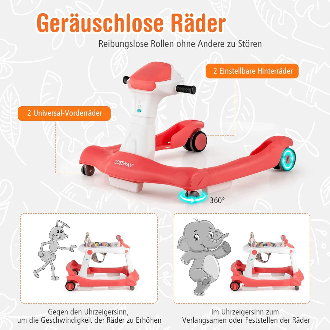 COSTWAY 2-in-1 Lauflernhilfe klappbar, Baby Walker höhenverstellbar, Gehfrei mit Musik & Licht, Lauf