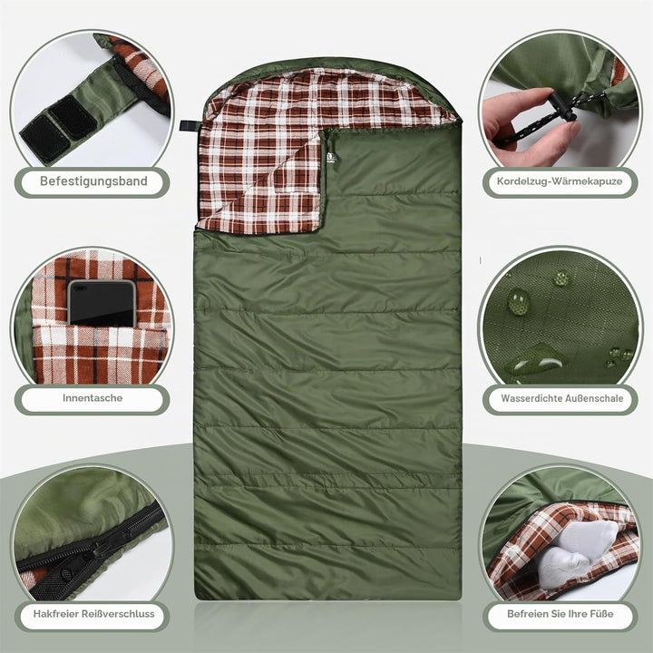Baumwoll-Flanell-Schlafsack für Erwachsene, 100% Baumwollfutter-Schlafsack für Camping, Wandern, Ruc