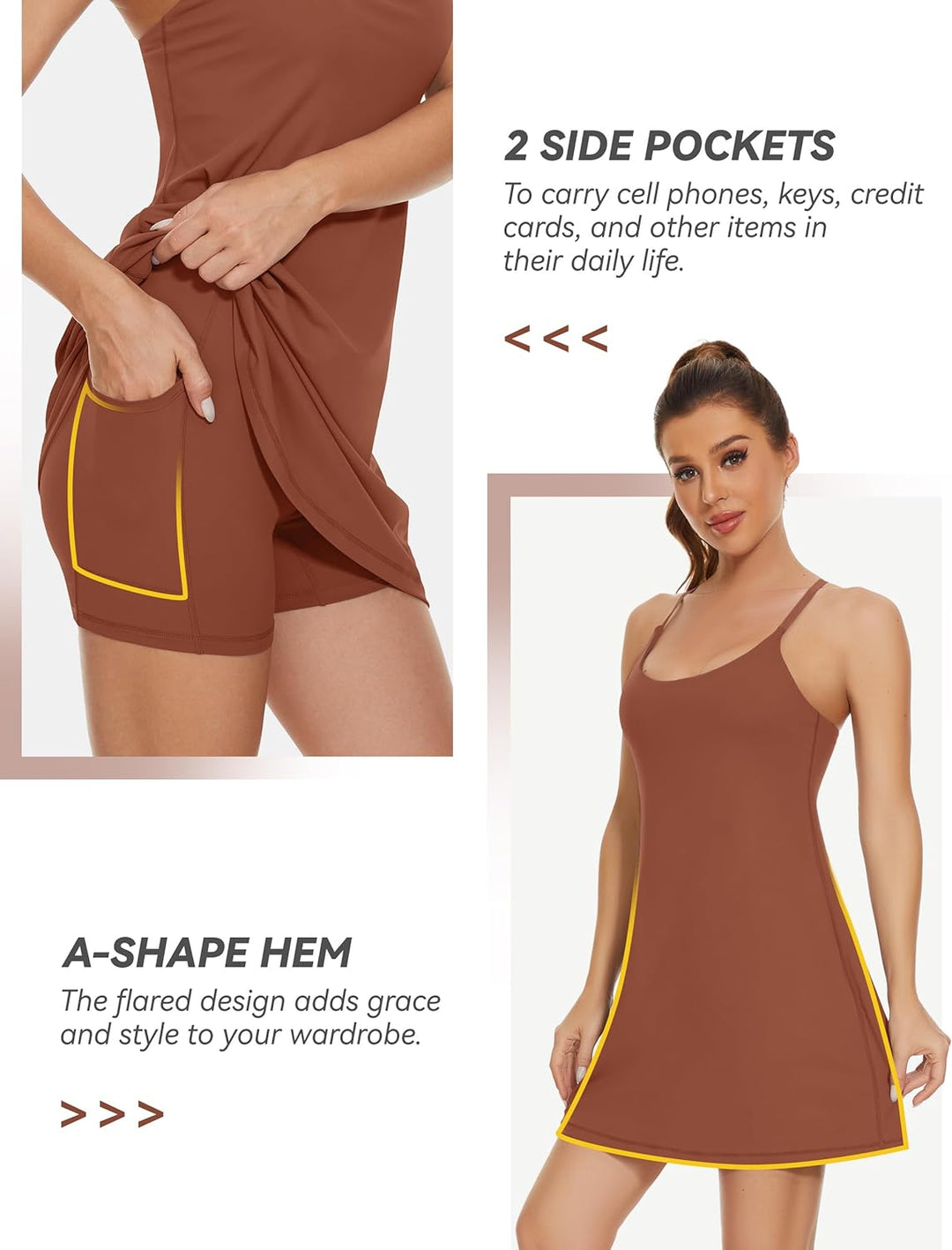 Desol Damen-Tenniskleid, Golf-Trainingskleid mit integrierten BH- und Shorts-Taschen, sportliche Tra