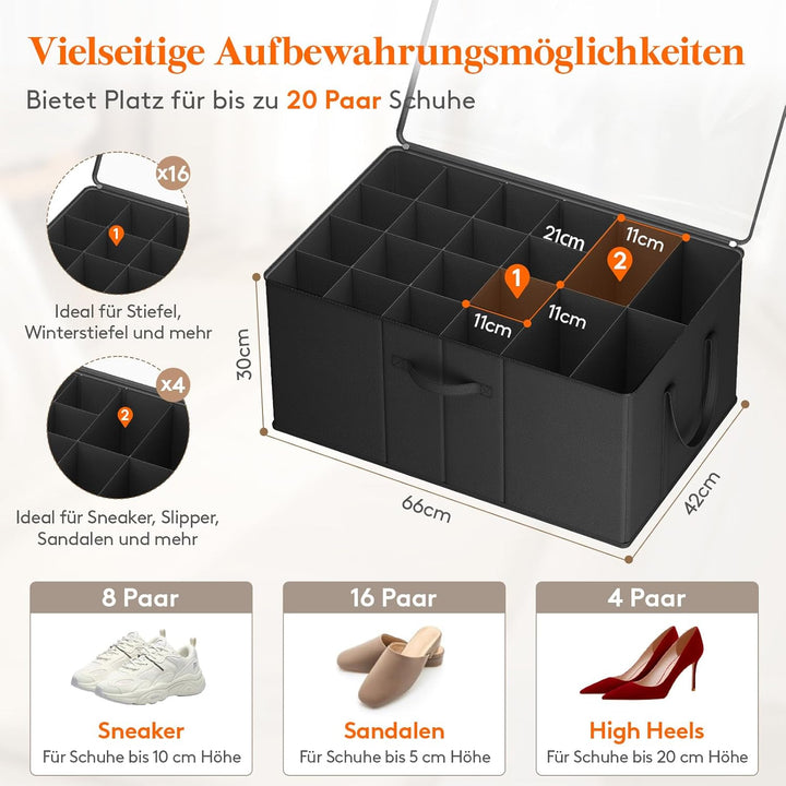 Lifewit Grosser Schuhorganizer für den Kleiderschrank, Faltbarer Schuhkarton mit durchsichtigem Deck