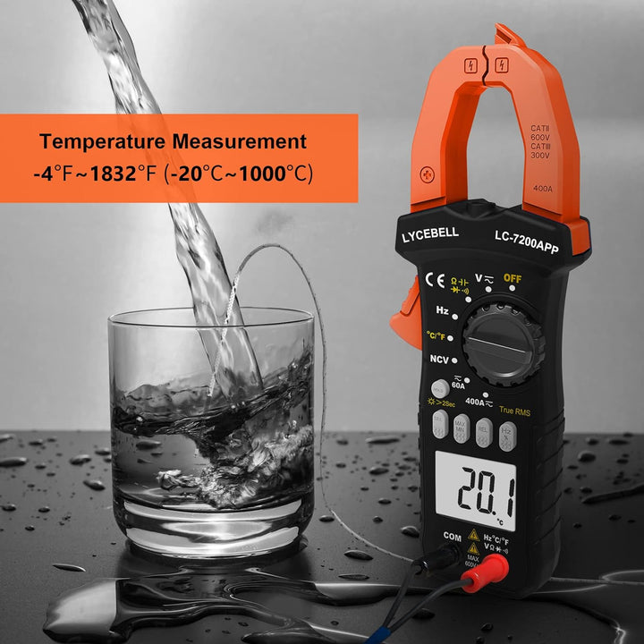 LYCEBELL Bluetooth Stromzange Multimeter, LC-7200APP TRMS 6000 Zähl Zangenmultimeter NCV-Test, Messe