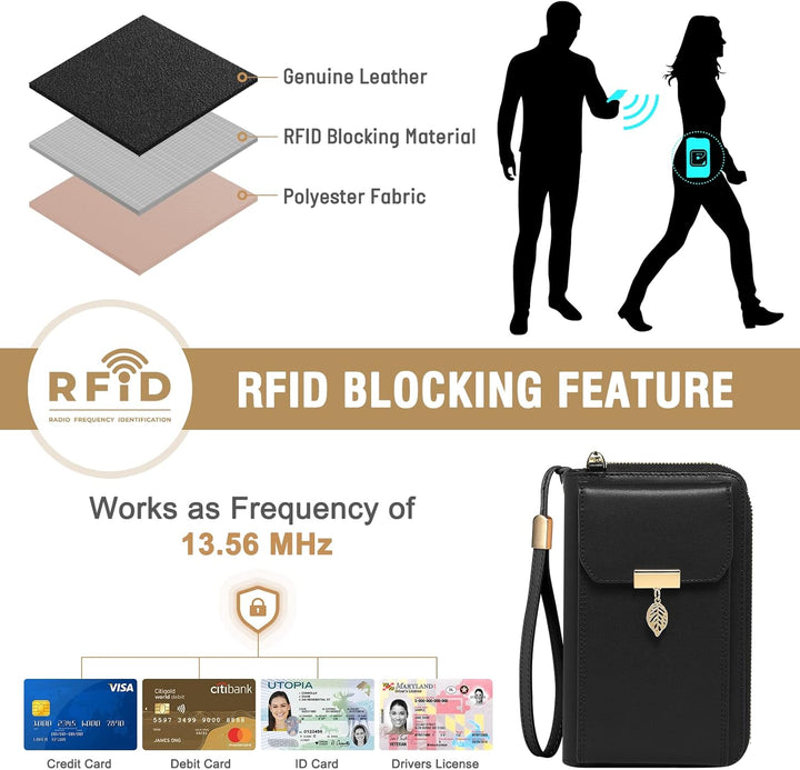 VOBUKE Handytasche zum Umhängen Klein RFID Schutz Umhängetasche Damen Leder Schultertasche mit 12 Ka