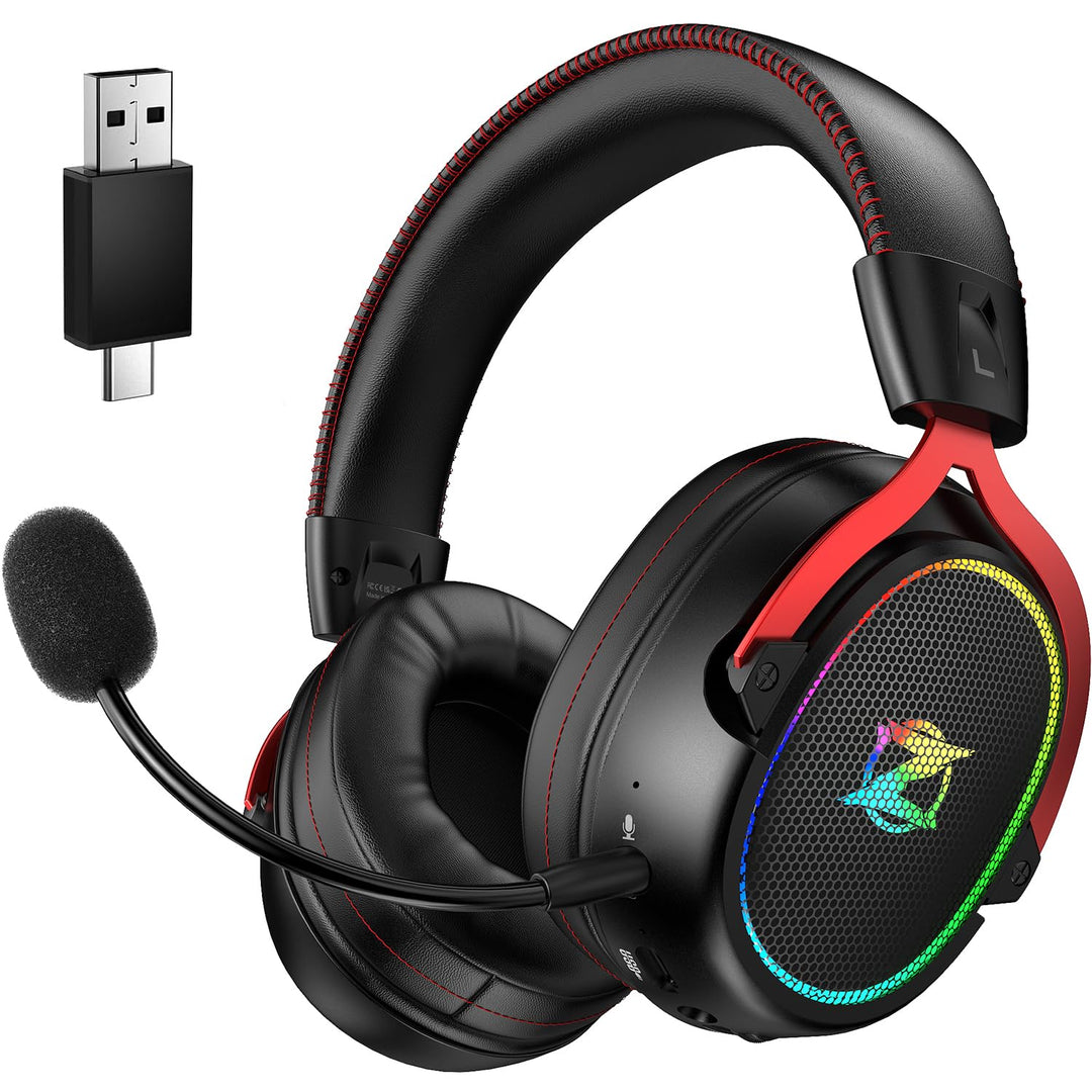 Ozeino 2.4GHz Wireless Gaming Headset für Pc, Ps4, Ps5, Mac, USB & Type-C Doppelanschlüsse Wireless