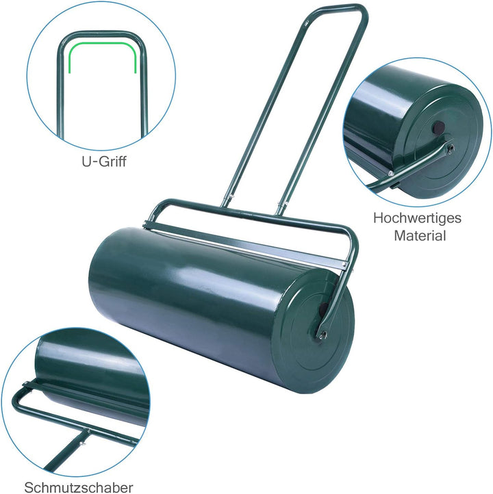 GOPLUS Rasenwalze, 48L/63L Gartenwalze befüllbar mit Wasser & Sand, Rasenroller aus Metall, Graswalz