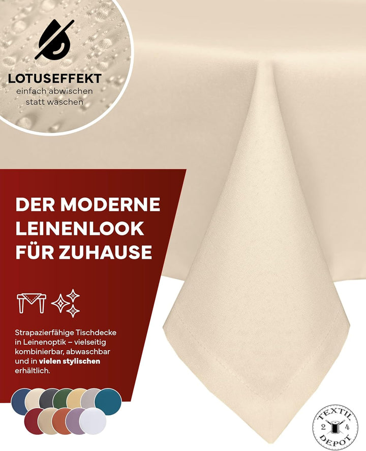 texpot Gartentischdecke 220 cm rund in Champagner mit Leinen Optik Lotuseffekt Fleckschutz Bügelfrei