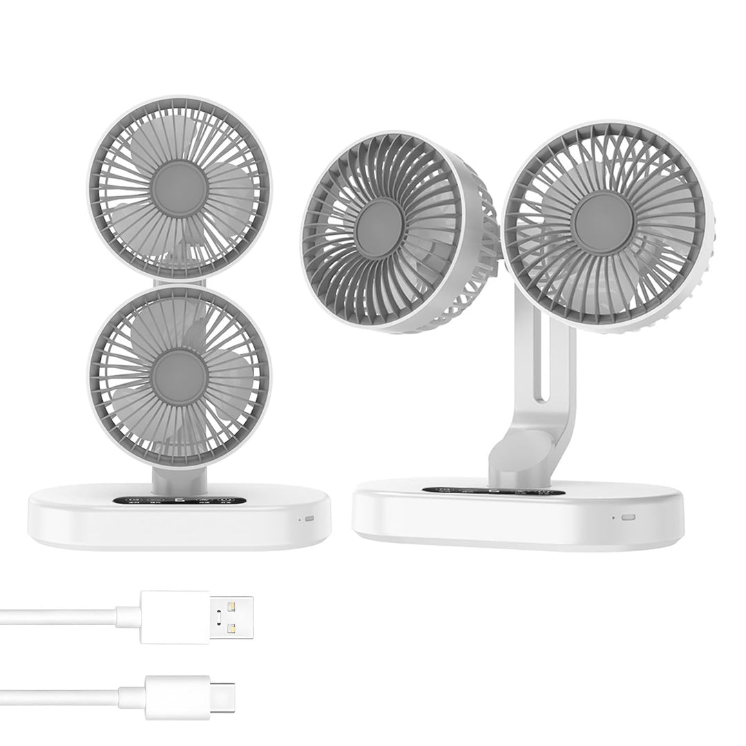 Weisser Doppelkopf-Tischventilator – 6 Geschwindigkeiten, 360° Rotation, Timer, Wandmontage &amp; Tischa