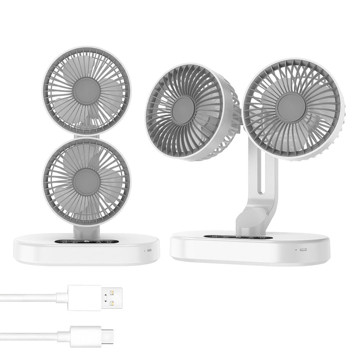 Weisser Doppelkopf-Tischventilator – 6 Geschwindigkeiten, 360° Rotation, Timer, Wandmontage &amp; Tischa