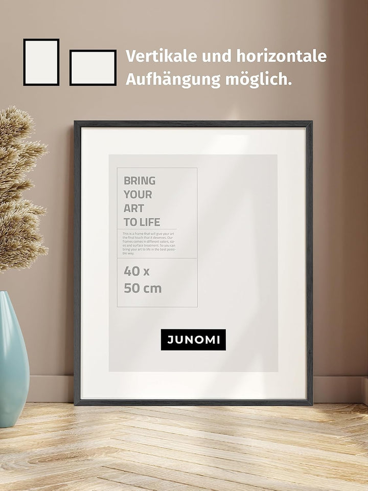 JUNOMI® 2 x Bilderrahmen 40 x 50 cm Holz | Farbe Schwarz | Bilderrahmen Schwarz mit bruchsicherem Ac