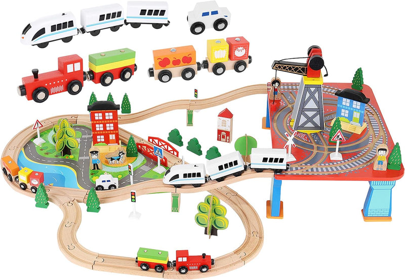 Iso Trade Train Track Wooden Toys Set 88 Teile Railway Kids Educational Accessories 9363 Slot, Track