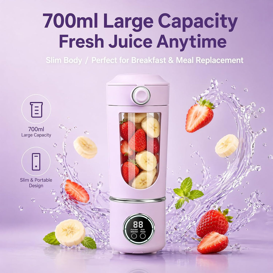 700 ml Tragbarer Mixer, Wiederaufladbarer Kleiner Entsafter, Smoothie Maker mit 12 Rostfreien Klinge