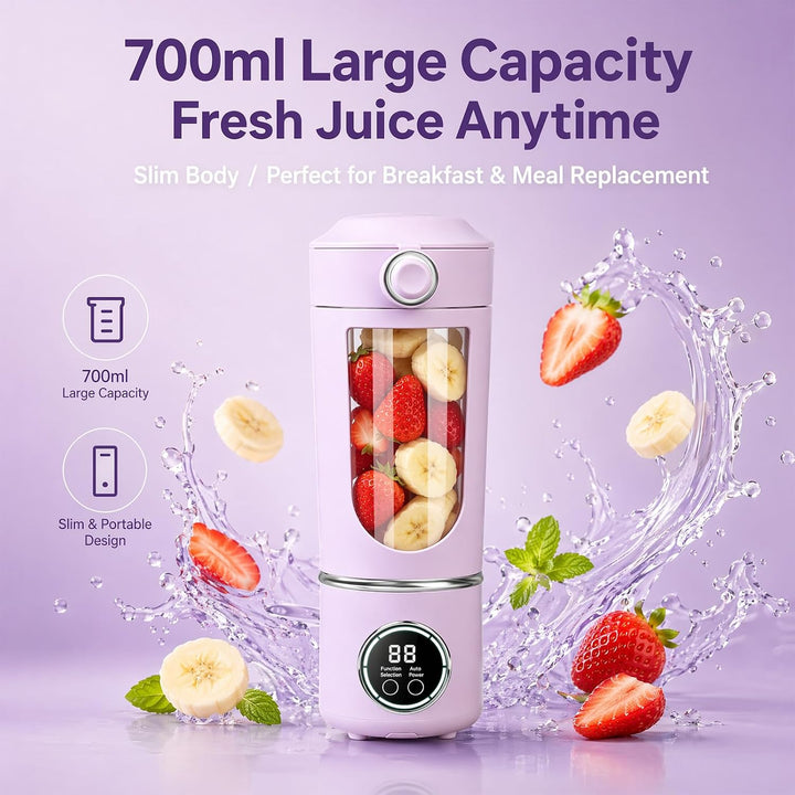 700 ml Tragbarer Mixer, Wiederaufladbarer Kleiner Entsafter, Smoothie Maker mit 12 Rostfreien Klinge