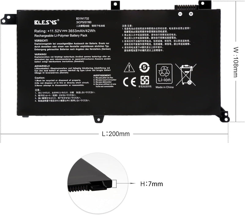 BLESYS B31N1732 Laptop Akku für Asus VivoBook S14 S430FA S430FN S430UF S430UA X430FN X430UF X430UN X