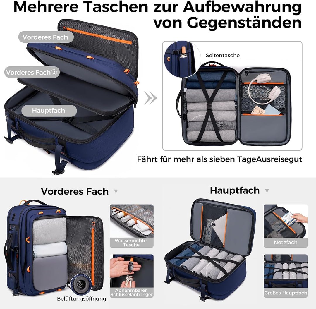 Fenree.geer Reiserucksack, Handgepäck Rucksack, Laptop Rucksack für 18.4 Zoll, Erweiterbar 49 L auf