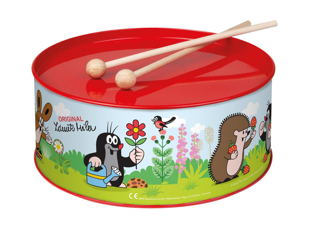 Lena 52606 Blechtrommel Der kleine Maulwurf Ø 20 cm, Kindertrommel aus Blech mit 2 Schlägel, Schlagi