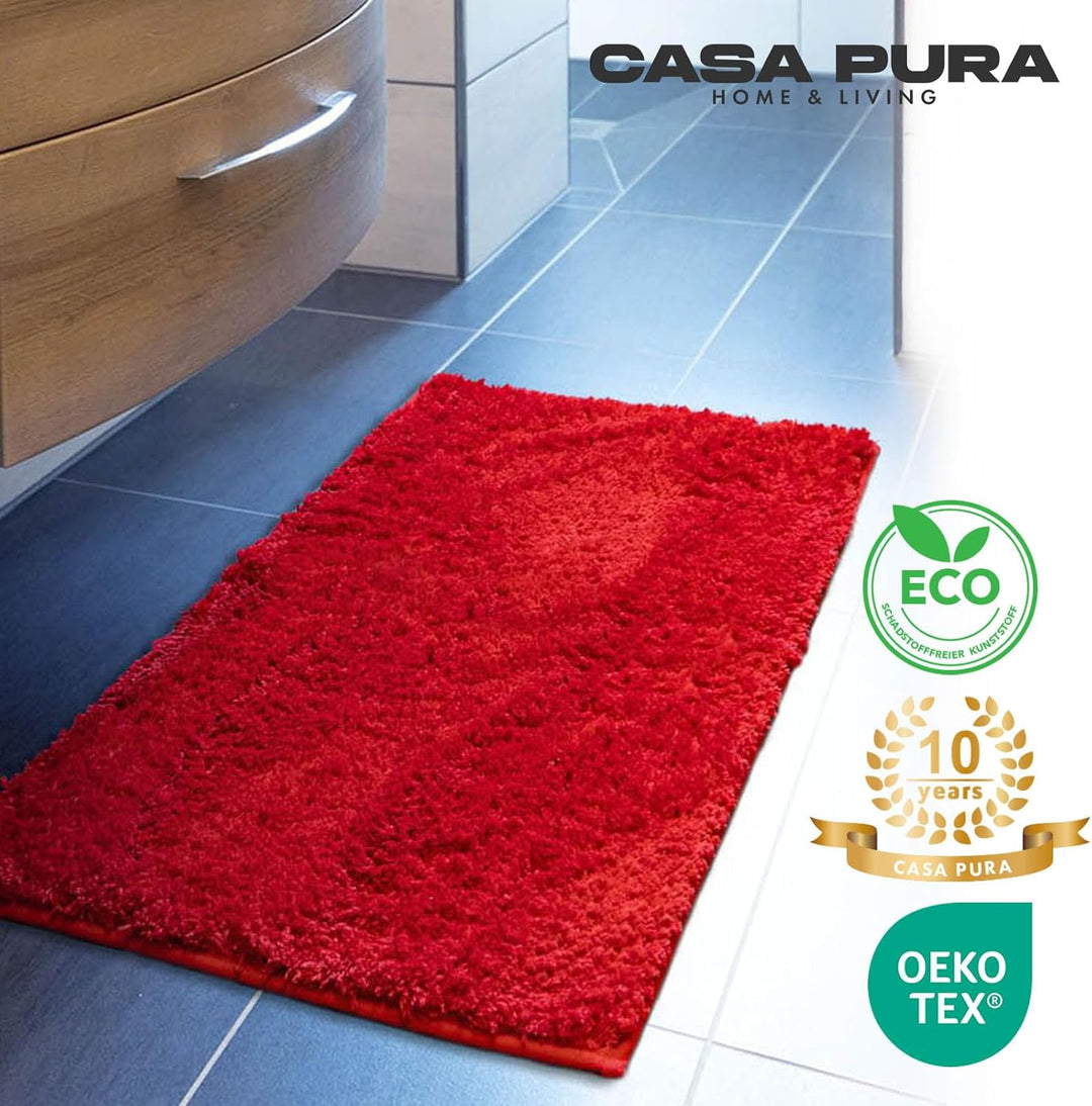 casa pura Badematte rot weicher, Flauschiger Badezimmerteppich in Shaggy Optik, Badvorleger rutschfe