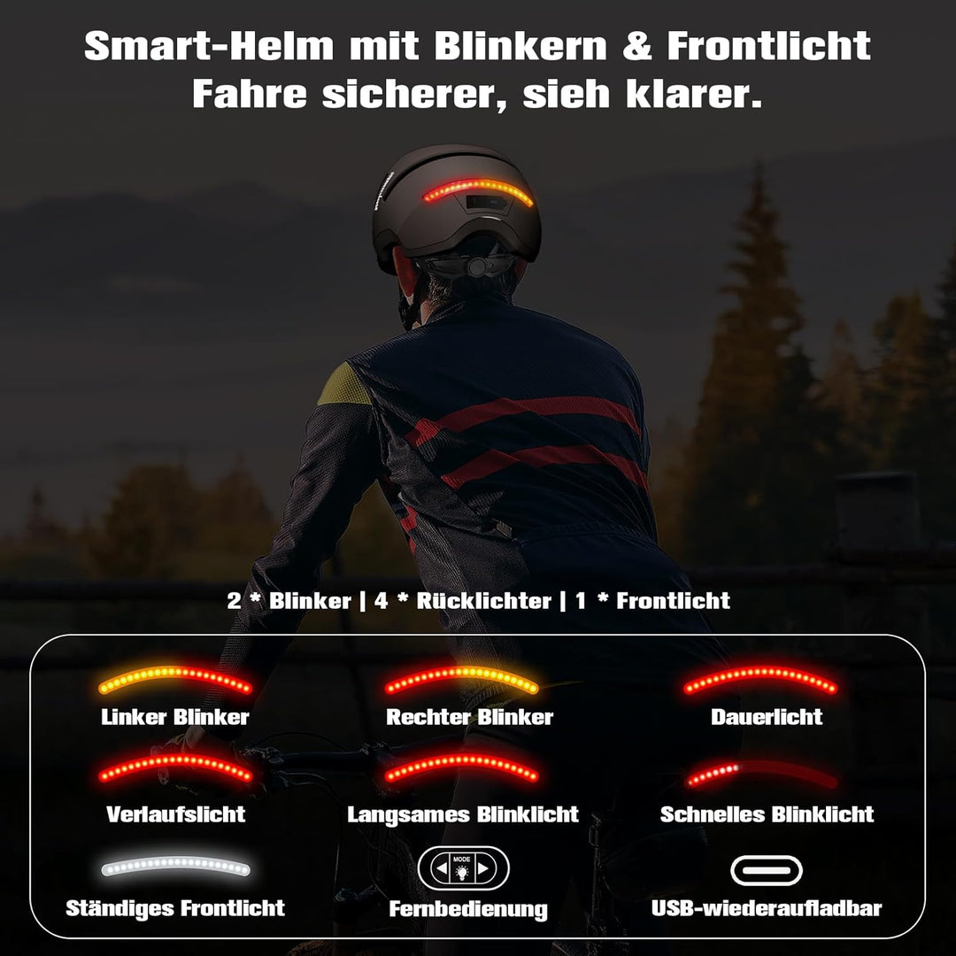 Shinmax Fahrradhelm Damen Herren mit Blinker & Licht, Fahrrad Helm Erwachsene mit USB Wiederaufladba