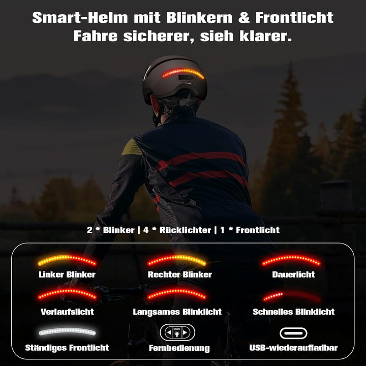 Shinmax Fahrradhelm Damen Herren mit Blinker & Licht, Fahrrad Helm Erwachsene mit USB Wiederaufladba