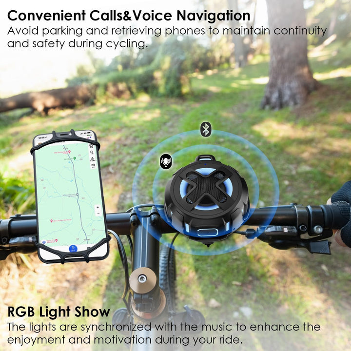 Verbessert, Pro Fahrrad Lautsprecher, mit Lenkermontage, Bluetooth V5.4, IPX7 wasserdicht, Silikonko