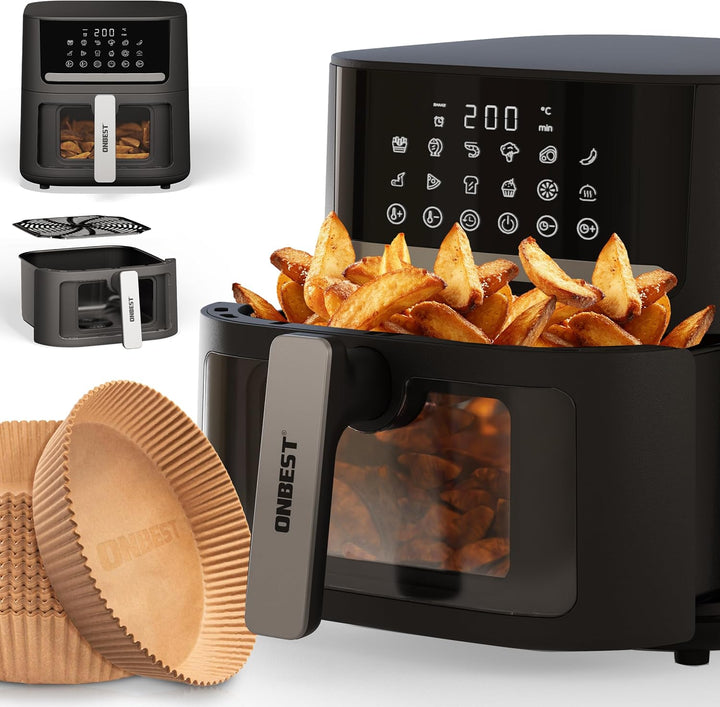 ONBEST Heissluftfritteuse mit grossem Sichtfenster & 12 Kochprogrammen – XL Airfryer mit 6,5 Liter,1