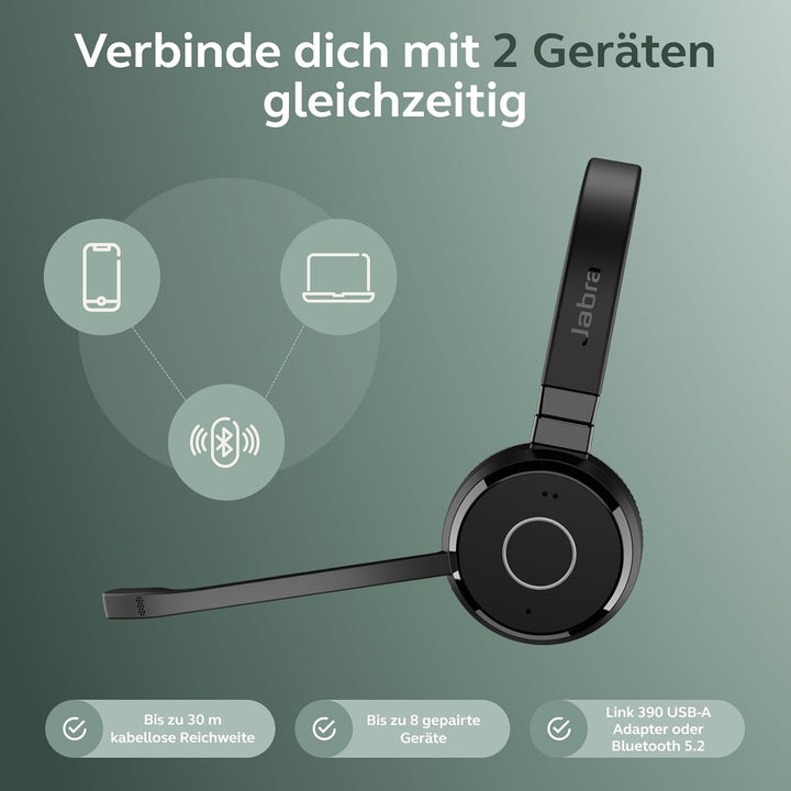 Jabra Evolve 65 TE (3. Ausgabe 2025) Kabelloses Bluetooth-Mono-Headset mit Geräuschunterdrückungs-Mi