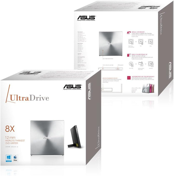 Asus SDRW-08U5S-U Ultradrive externer Slim DVD Brenner (8x DVD±R, 6x DVD±R DL, 5x DVD-RAM, USB 2.0)