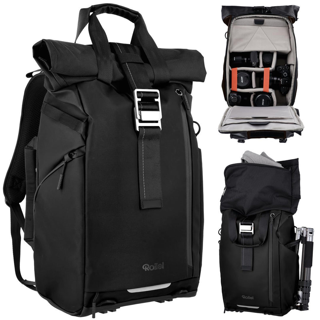 Rollei Fotoliner Ocean Rolltop Kamerarucksack Wasserdicht Fotorucksack Gross Kamera Rucksack mit Lap