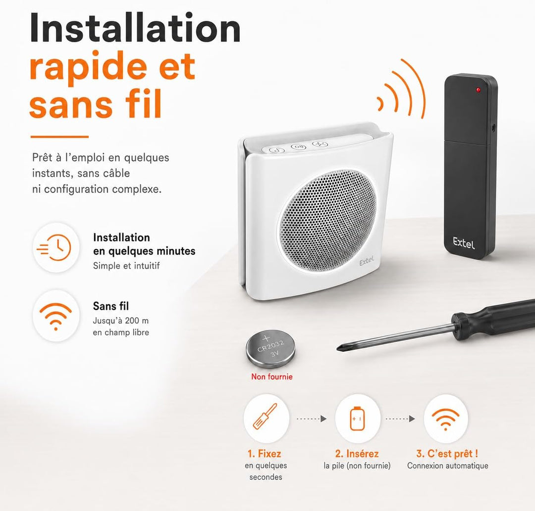 Extel diBi More Funk-Klingelerweiterung, Universal-Funkgong & Klingelverstärker, 200 m Reichweite, k