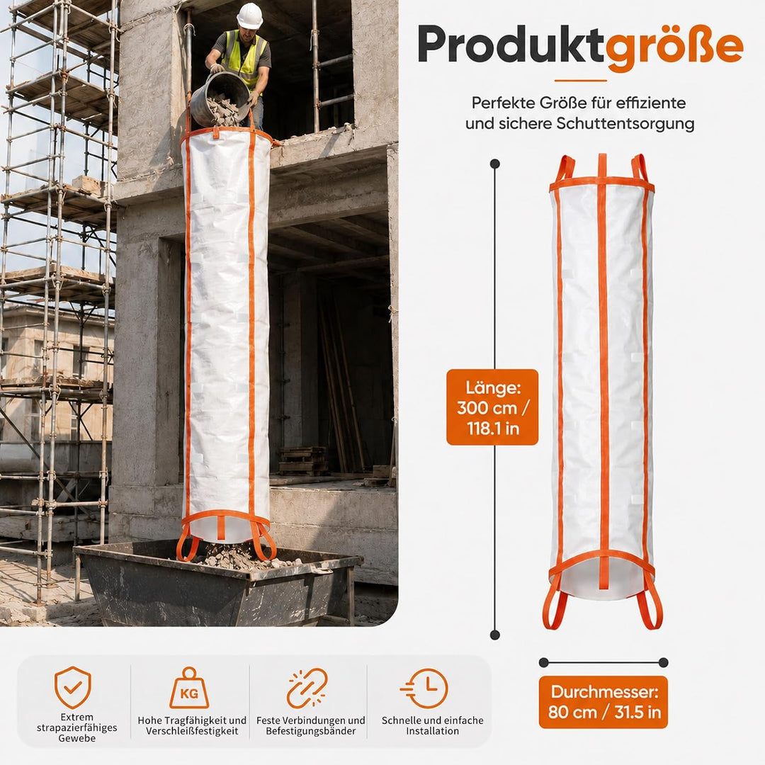 Schuttrutsche 3m – Flexible Bauschuttrutsche aus robustem Material | Einfache Installation für Bau-