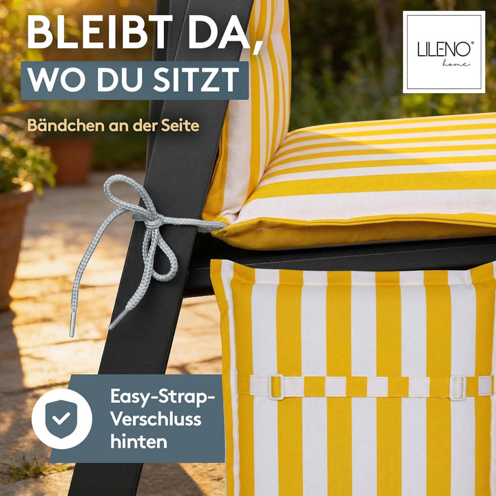 LILENO HOME Gartenstuhl Auflagen als [2er Set - Hochlehner] in Blockstreifen Gelb - Bequeme Liegen a
