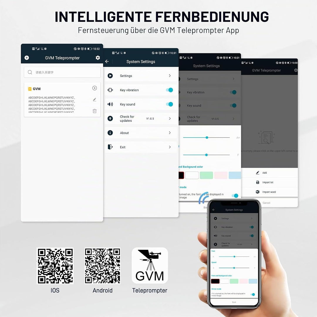 GVM 12" Teleprompter mit Fernbedienung und App, zusammenklappbarer Teleprompter für Pad Tablet, Tele