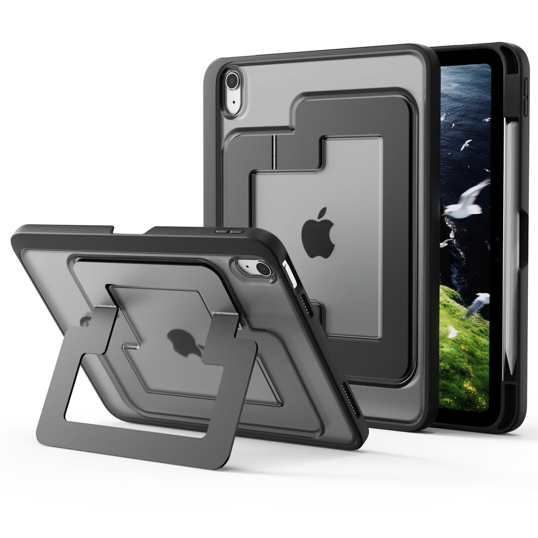 Hülle für iPad 11. / 10. Gen (A16 2025/2022), Metallständer, Schwarz | Multifunktionaler Ständer aus