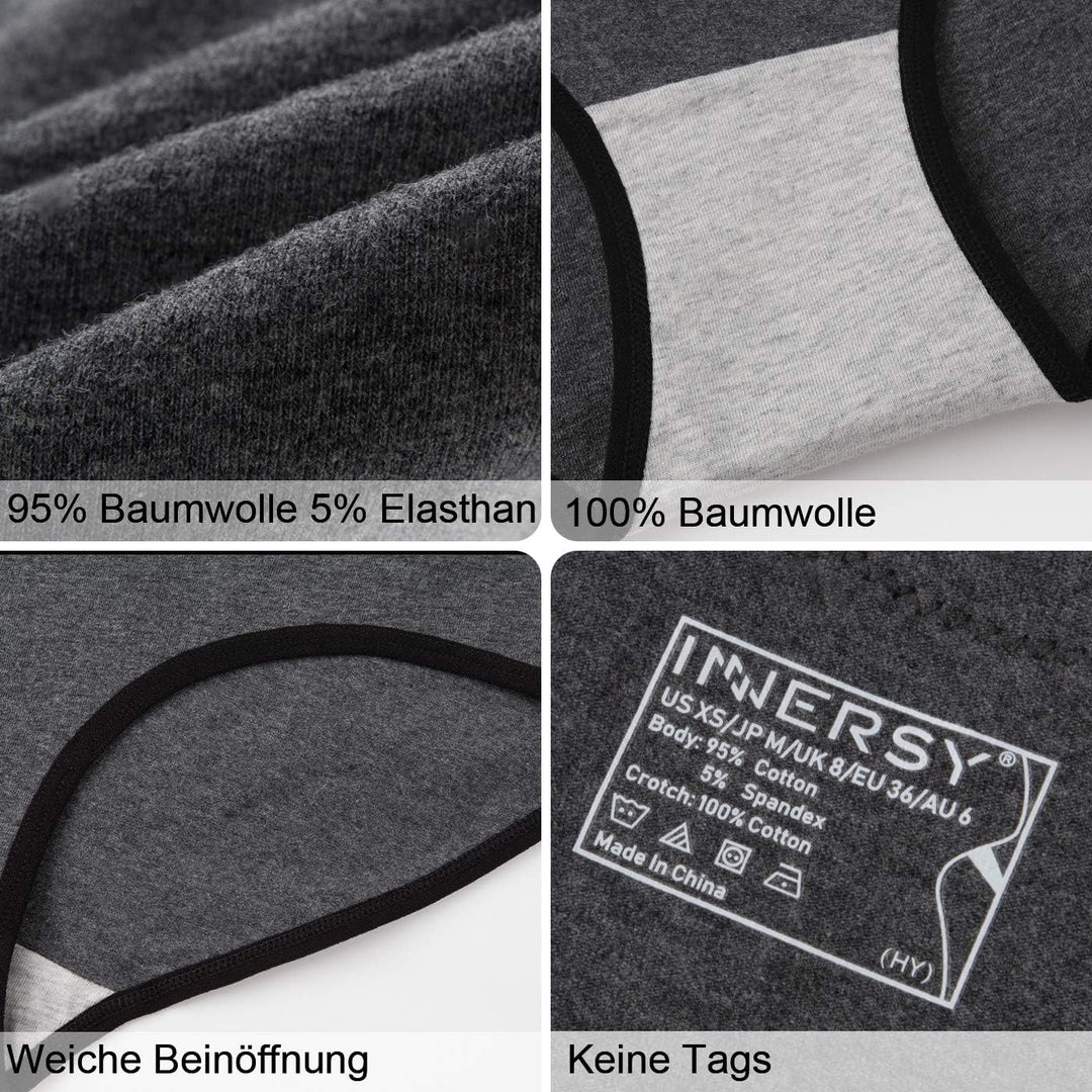 INNERSY Unterhosen Damen Baumwolle Slips mit Spitze Bequeme Hipster Unterwäsche Mehrpack 6, Schwarz/