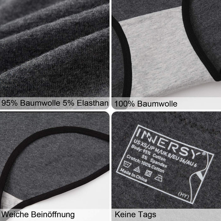 INNERSY Unterhosen Damen Baumwolle Slips mit Spitze Bequeme Hipster Unterwäsche Mehrpack 6, Schwarz/