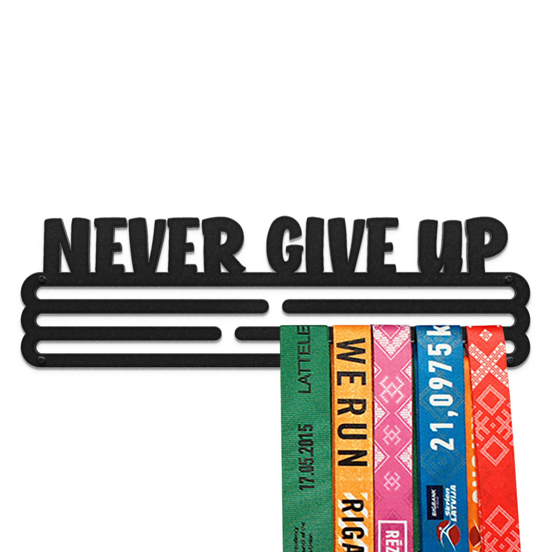 United Medals Never GIVE UP Medaillenhalter Stahl Schwarz | Medaillen Aufhänger | Medal Hanger Holde
