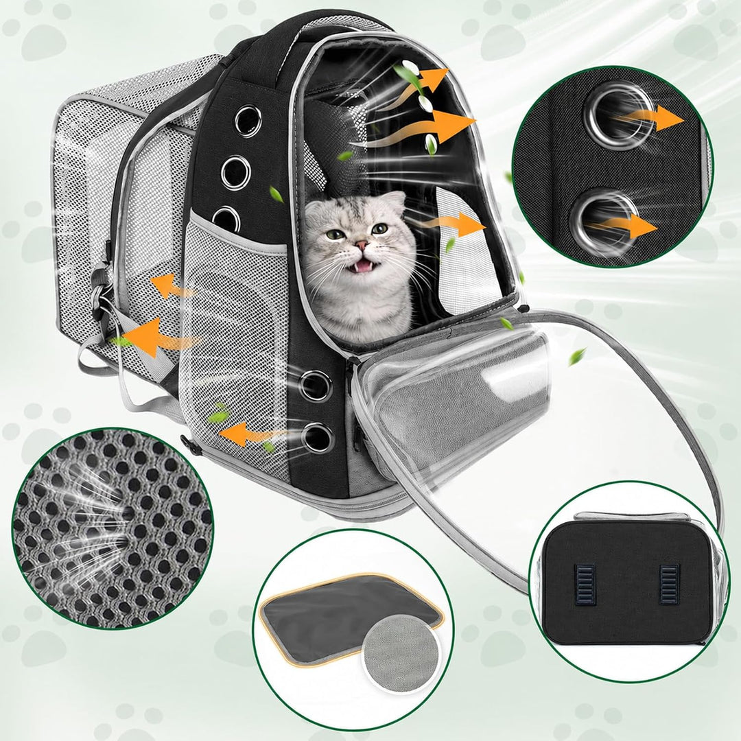 Erweiterbar Katzenrucksack mit Fenster Katzenrucksack Hunderucksack Geeignet für 3–5 kg 42x32x26-56c
