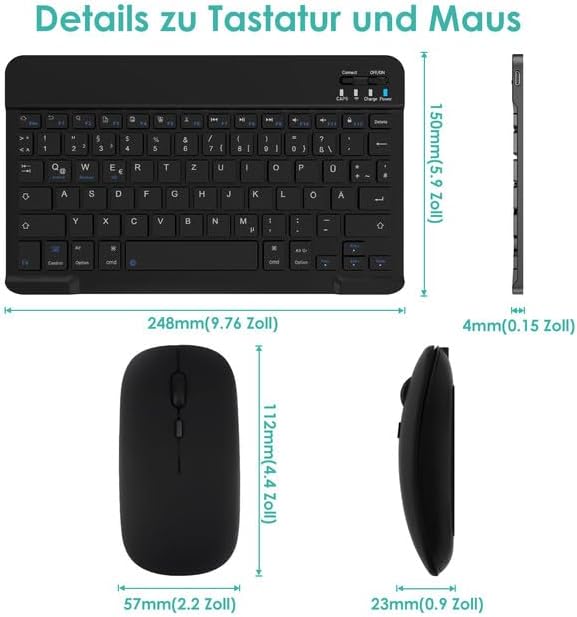 LAMA Kabellose Bluetooth Tastatur & Maus, wiederaufladbare Ultra-dünn Universal Tablet Tastatur, kom