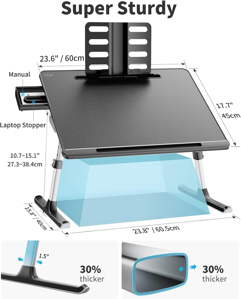 Saiji Laptop-Bett-Tablett, Verstellbarer Laptop-Betttisch, klappbarer Laptop-Ständer mit Schublade,