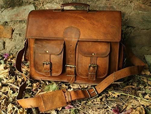 Vintage Couture 16-Zoll-Laptoptasche für Herren, echtes Leder, handgefertigt in Braun