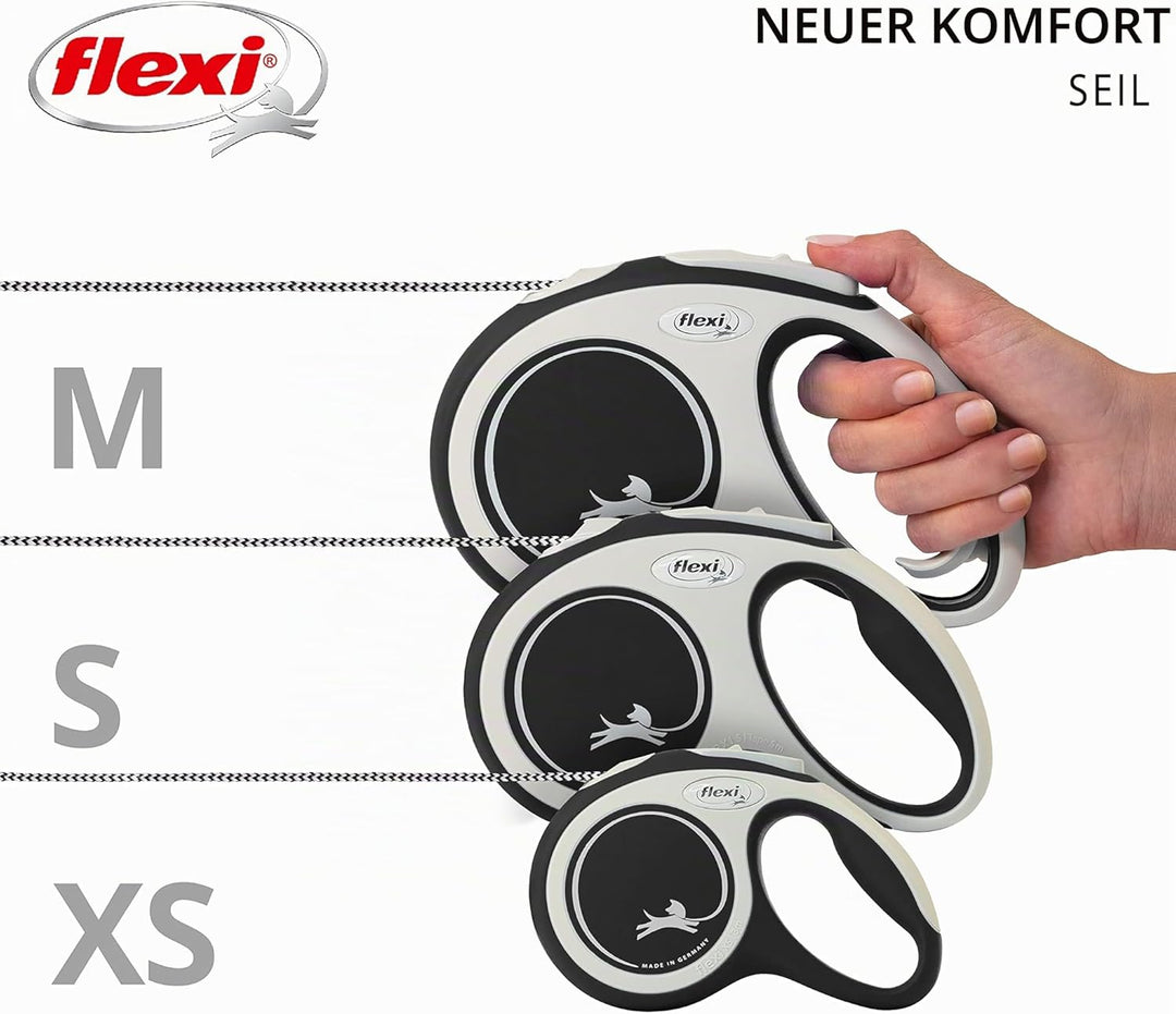 Flexi Leine New Comfort, Hundeleine Katzenleine Rollleine, Schwarz, M 20kg / 5m Seil Schwarz M 5m-20