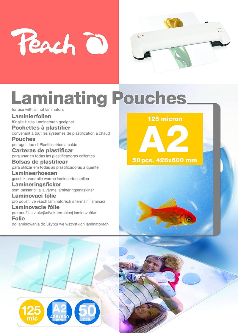 Peach Laminierfolien A2 - 125 mic - 50 pouches - glänzend - Premiumqualität für beste Laminierergebn