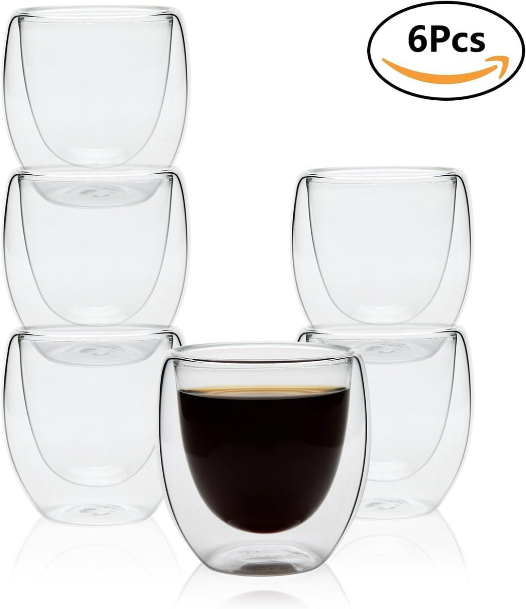 Doppelwandiges Thermoglas Espresso, Espressotassen Glas, 6er-Set Doppelwandige Thermo-Gläser, 80 Ml
