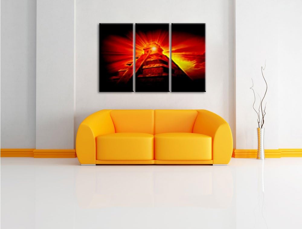 Pixxprint Maya Pyramide mit Sonnenuntergang als Leinwandbild/Grösse: 3 Teilig (120x80) cm/Wandbild/K