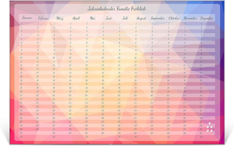 banjado® Wandkalender abwischbar aus Glas 60x40 cm/Jahresplaner abwischbar mit Motiv Pink Polygon/la