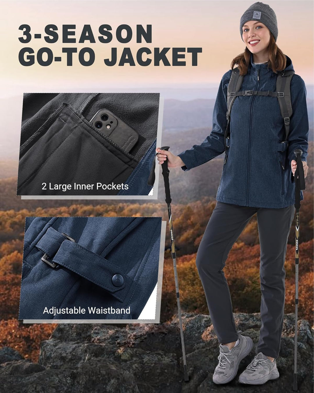 Outdoor Ventures Damen Softshelljacke Kurze Gefütterte Funktionsjacke Wasserdichte Übergangsjacke mi