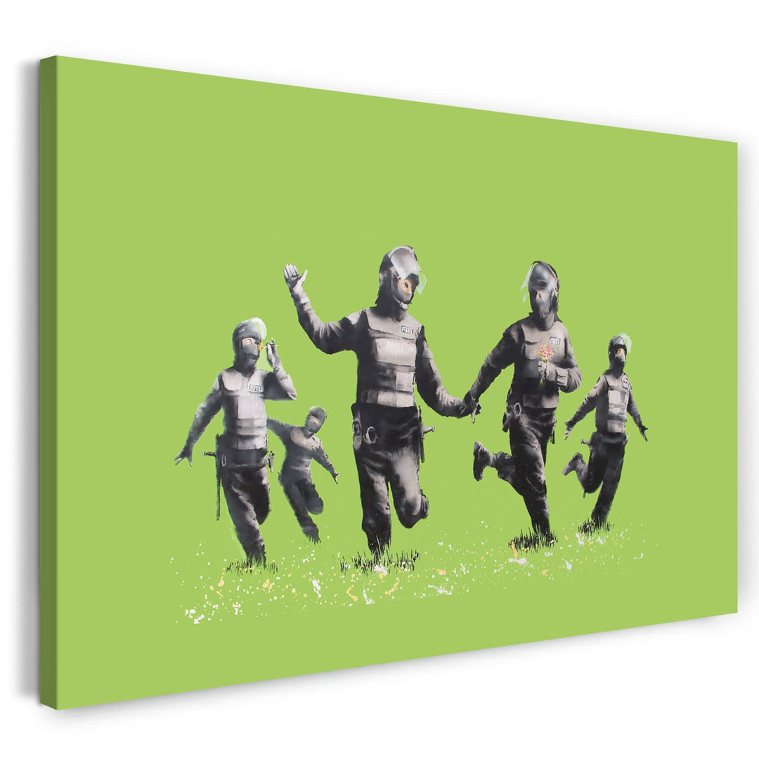 Printed Paintings Leinwand (80x60cm): Banksy - Police Officers in Field Polizei-Offiziere auf grü 80