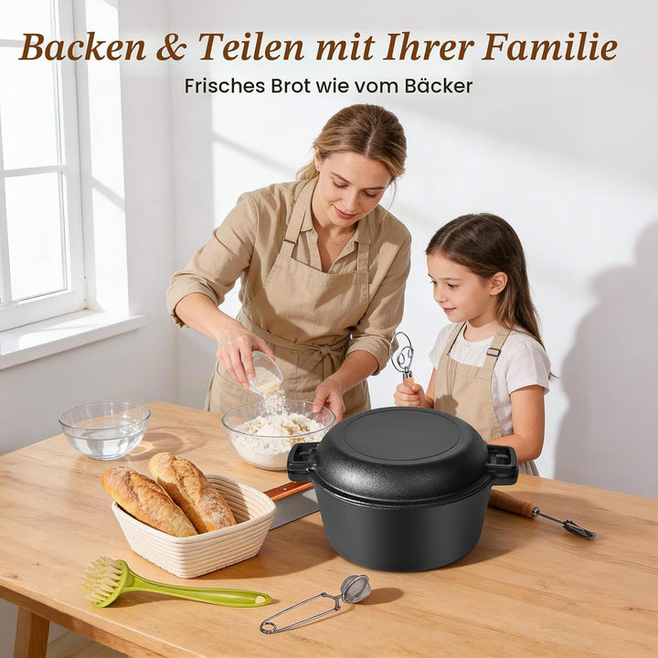 Gusseisentopf mit Gärkorb 26cm, 4.7L Brotbackset für Anfänger mit Sauerteigbackform &amp; Zubehör, Gusse